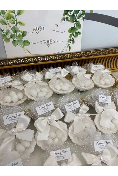 Nikah Şekeri İstiridye Fıstık Şekerli Nikah, Söz, Nişan Hediyelik - 50 Adet ürün görseli 1