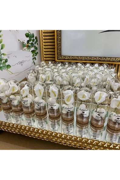 Nikah Şekeri Cam Fanus Kardelen Çiçek ve Fıstık Şekerli Nikah, Söz, Nişan Hediyelik - 50 Adet ürün görseli 1