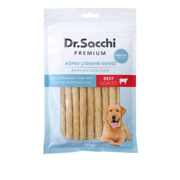 Dr.Sacchi Premium Sığır Etli Doğal Sığır Derisi Burgu Çubuk Tahılsız Köpek Ödülü 5'' 15'li 110 Gr ürün görseli 1