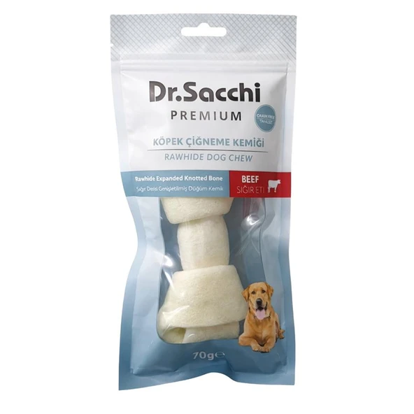 Dr.Sacchi Premium Sığır Etli Sığır Derisi Genişletilmiş Düğüm Kemik Tahılsız Köpek Ödülü 5-6'' 1'li 70 Gr ürün görseli 1