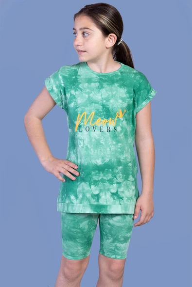 Toontoy Kız Çocuk 2'li Takım Baskılı Bisiklet Yaka T-Shirt & Basic Düz Crop Tayt ürün görseli 1