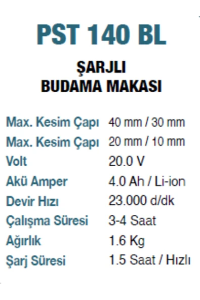 Proter PST 140 BL Şarjlı Budama Makası - Resim 3