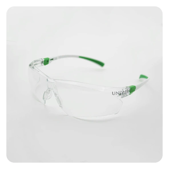Univet 506 UP Hybrid Clear Plus Yeşil Detaylı Şeffaf İş Gözlüğü ürün görseli 1