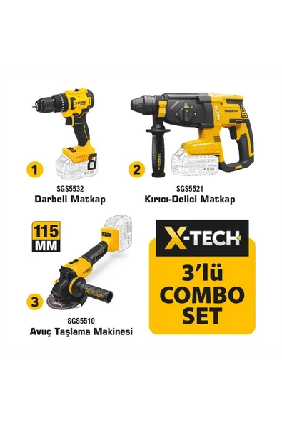 SGS Kömürsüz Akülü Taşlama - Matkap - Kırıcı/delici 3'lü Kombo Set Çantalı SGS-5450 ürün görseli 1