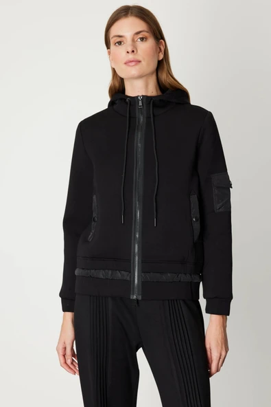 On Fashion Kadın Kapüşonlu Cepli Siyah Mont 60703 ürün görseli 1