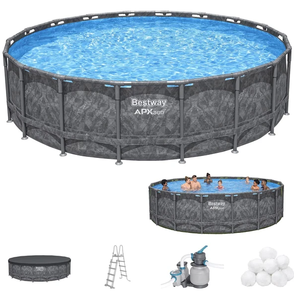 Bestway 561KC Prefabrik Aile Havuzu 549x132cm Yuvarlak APX Premium Seri Örtü+Merdiven+Kum Filtre Set ürün görseli 1