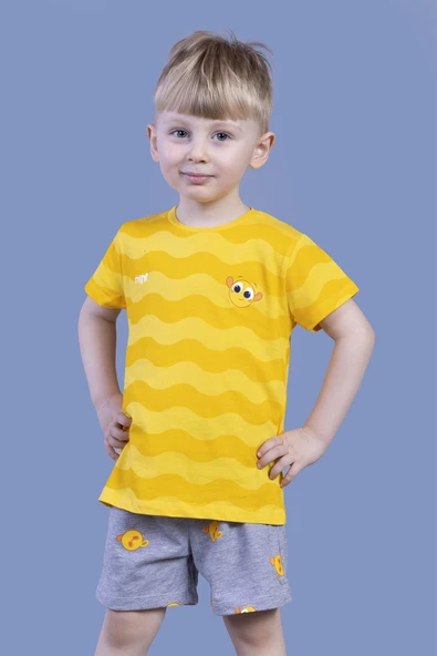 Toontoy Erkek Çocuk 2'li Takım Baskılı Bisiklet Yaka Tişört & Beli Lastikli Cepli Şort ürün görseli 1