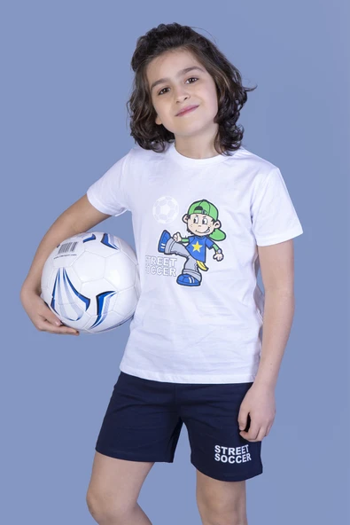 Toontoy Erkek Çocuk 2'li Takım Baskılı Bisiklet Yaka Tişört & Beli Lastikli Cepli Şort ürün görseli 1