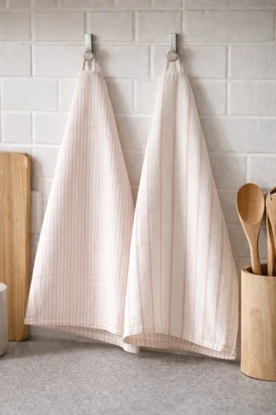 %100 Pamuk Çift Kat Müslin Mutfak Kurulama Bezi 2’li Set 40x60 cm Emici Yumuşak Mutfak Havlusu - ELV-MKB  Pembe ürün görseli 1
