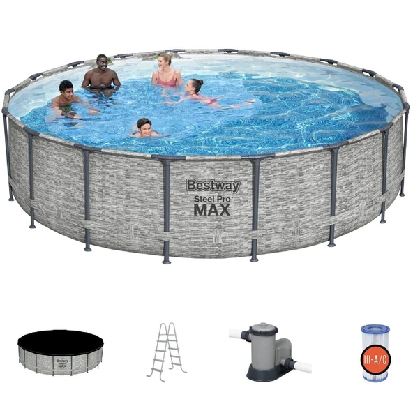 Bestway 5618Y Steel Pro MAX Prefabrik Aile Havuzu 549x122cm Örtü+Merdiven+Filitre Set ürün görseli 1