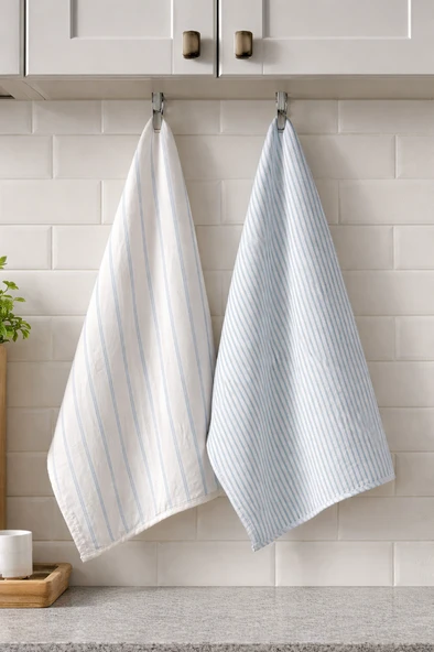 %100 Pamuk Çift Kat Müslin Mutfak Kurulama Bezi 2’li Set 40x60 cm Emici Yumuşak Mutfak Havlusu - ELV-MKB  MAVİ ürün görseli 1