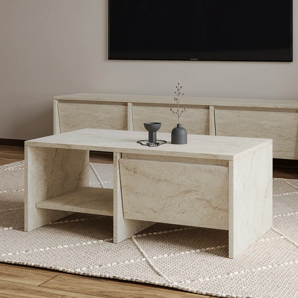 Laris Kapaklı Orta Sehpa – 90 cm Modern Tasarım  Traverten ürün görseli 1