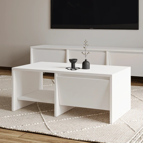 Laris Kapaklı Orta Sehpa – 90 cm Modern Tasarım  Beyaz ürün görseli 1