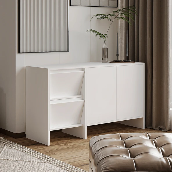 Laris 130 cm Modern Konsol – 4 Kapaklı, Yüksek Ayaklı, Minimalist Tasarım  Beyaz ürün görseli 1