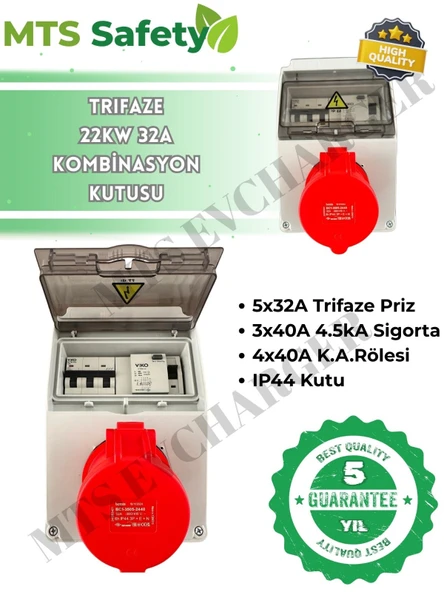MTSevcharger 22 Kw Trifaze Taşınabilir Elektrikli Araç Şarj Cihazı Kombinasyon Kutusu 5/32 Kaçak Akım Roleli ürün görseli 1