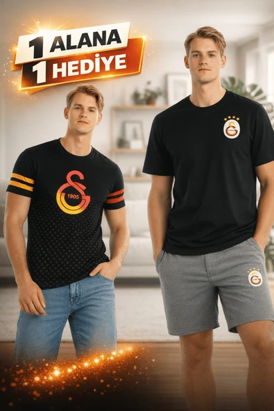 Galatasaray Lisanslı Siyah Basic ve Siyah Logo Baskılı T-shirt Hediyeli ürün görseli 1