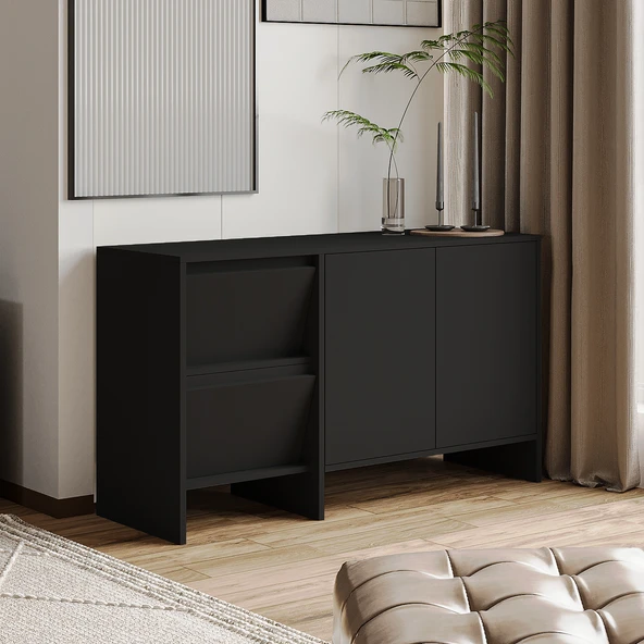 Laris 130 cm Modern Konsol – 4 Kapaklı, Yüksek Ayaklı, Minimalist Tasarım  Siyah ürün görseli 1
