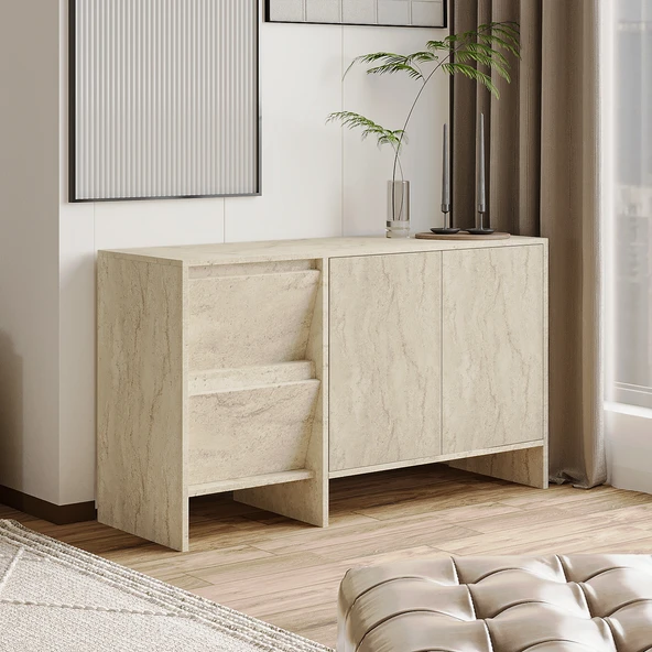 Laris 130 cm Modern Konsol – 4 Kapaklı, Yüksek Ayaklı, Minimalist Tasarım  Traverten ürün görseli 1