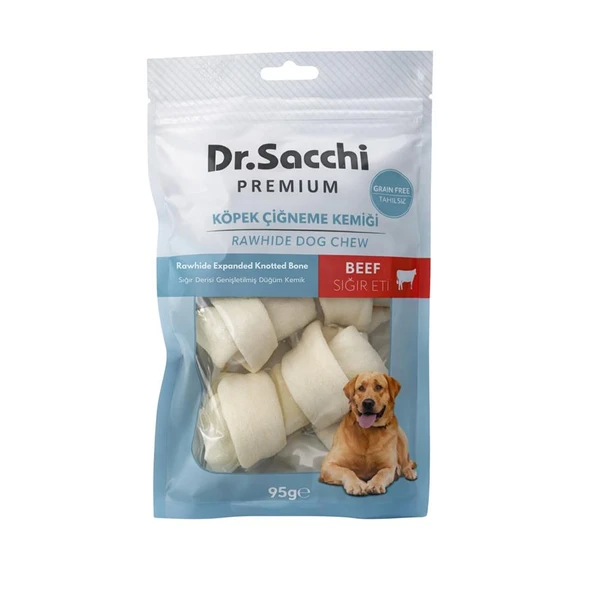 Dr.Sacchi Premium Sığır Etli Sığır Derisi Genişletilmiş Düğüm Kemik Tahılsız Köpek Ödülü 2-4'' 3'lü 95 Gr ürün görseli 1