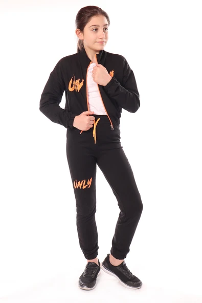 Toontoy Kız Çocuk 2'li Takım Baskılı Dik Yaka Fermuarlı Sweatshirt & Beli Paçası Lastikli Jogger Eşofman Altı - 2 İplik ürün görseli 1