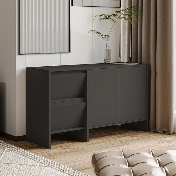 Laris 130 cm Modern Konsol – 4 Kapaklı, Yüksek Ayaklı, Minimalist Tasarım  Antrasit ürün görseli 1