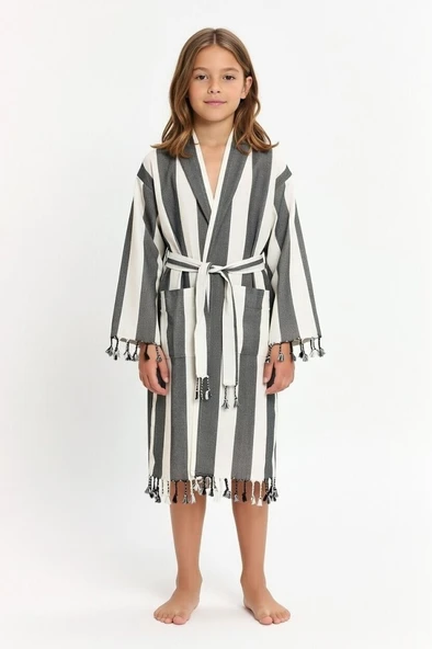 Çocuk Striped Peştamal Bornoz %100 Pamuk Unisex ürün görseli 1