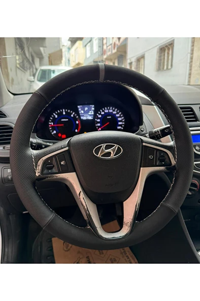 DİKİŞLİ DİREKSİYON KILIFI İTHAL NOKTALI NUBUK DERİ GRİ YÜZÜK/DİKİŞ HYUNDAİ ACCENT BLUE Uyumlu ürün görseli 1