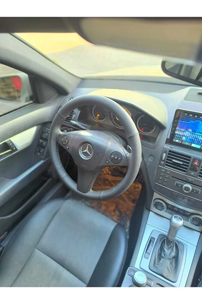 DİKİŞLİ DİREKSİYON KILIFI İTHAL SİYAH DERİ NOKTALI DERİ SİYAH DİKİŞLİ MERCEDES C180 İÇİN ürün görseli 1