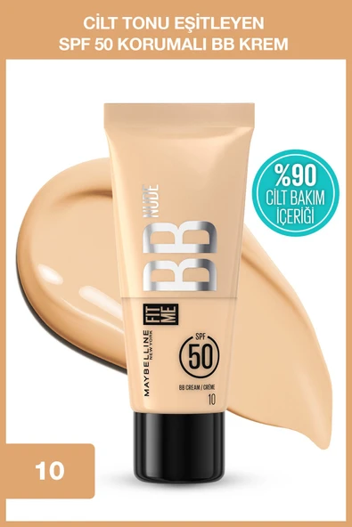 Maybelline New York Fit Me 10 No Nude Cilt Bakımı Etkili Nemlendirici Spf50 Bb Krem - Soğuk Açık Ton ürün görseli 1