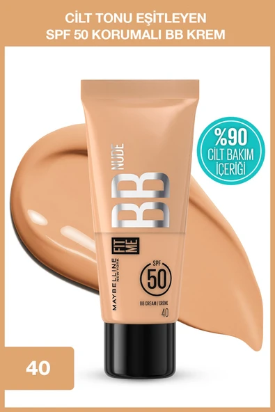 Maybelline New York No 40 Fit Me Nude Cilt Bakımı Etkili Nemlendirici Spf50 Bb Krem - Sıcak Orta Ton ürün görseli 1