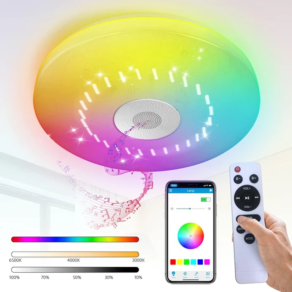 Akıllı Tavan Lambası 60W Kısılabilir, Bluetooth Hoparlör Uzaktan Kumanda Rgb Led Renk Değişimi Lamba Müzik Dekoratif Aydınlatma Smart ürün görseli 1