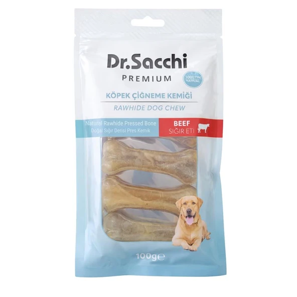 Dr.Sacchi Premium Sığır Etli Doğal Sığır Derisi Press Kemik Tahılsız Köpek Ödülü 3'' 5'li 100 Gr ürün görseli 1