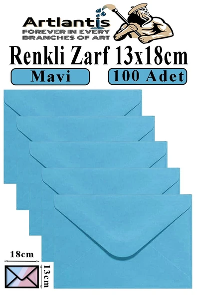 Mavi Zarf 13x18 cm 100 Adet Mavi Mektup Zarfı Davetiye Zarfı Kartpostal Çekiliş Hediye Zarfı ürün görseli 1