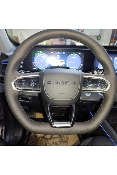 DİKİŞLİ DİREKSİYON KILIFI SİYAH DERİ SİYAH DİKİŞLİ CHERY TİGGO 7 PRO İÇİN ürün görseli 1