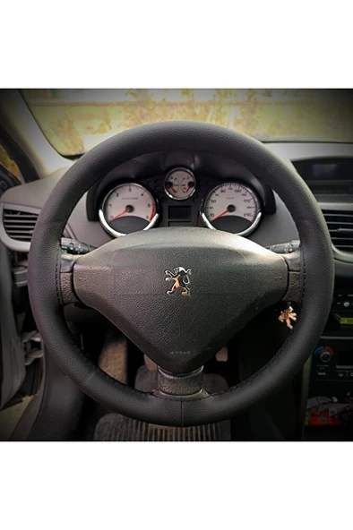 DİKİŞLİ DİREKSİYON KILIFI SİYAH DERİ SİYAH DİKİŞLİ PEUGEOT 207 İÇİN ürün görseli 1