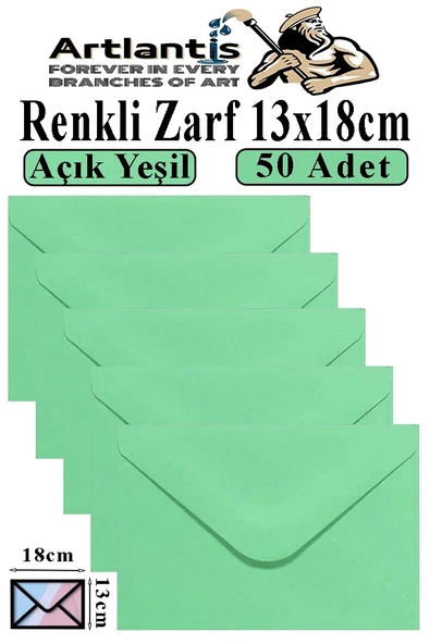 Açık Yeşil Zarf 13x18 cm 50 Adet Açık Yeşil Mektup Zarfı Davetiye Zarfı Kartpostal Çekiliş Hediye Zarfı ürün görseli 1