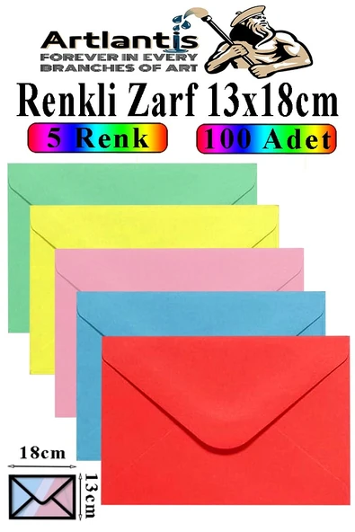 Renkli Zarf 13x18 cm 100 Adet 5 Renk Mektup Zarfı Davetiye Zarfı Kartpostal Çekiliş Hediye Zarfı ürün görseli 1