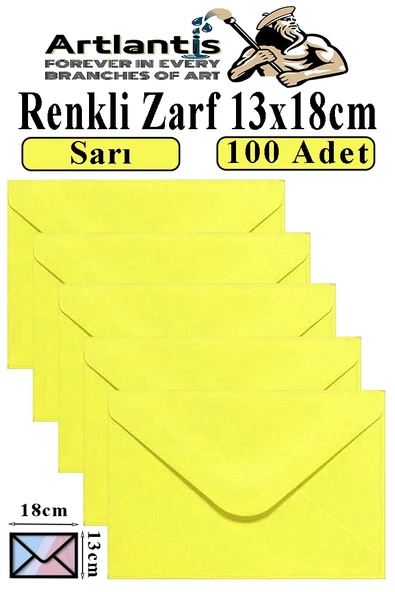 Sarı Zarf 13x18 cm 100 Adet Sarı Mektup Zarfı Davetiye Zarfı Kartpostal Çekiliş Hediye Zarfı ürün görseli 1