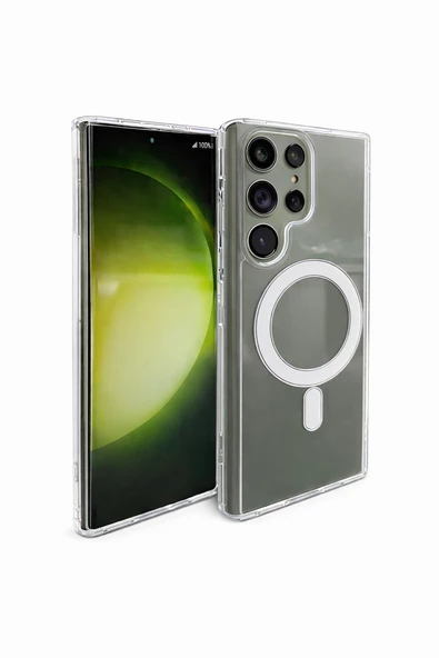 Samsung Galaxy S22 Ultra Uyumlu Kamera Korumalı Magsafe Wireless Şarj Özellikli Lüks Şeffaf Silikon Telefon Kılıfı ürün görseli 1