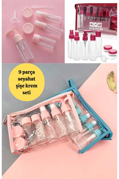 9 Parça Seyahat Şişe Seti Uçak Kabin Uyumu Doldurulabilir Kozmetik Kap ürün görseli 1