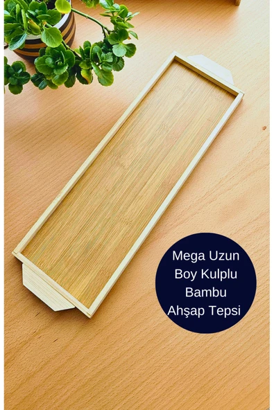 15x44 cm uzun boy bambu ahşap çay kahve sunum tepsisi ürün görseli 1
