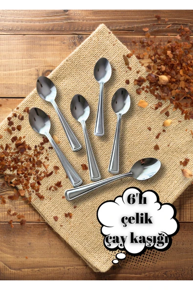 6'lı gümüş renk çay kaşığı paslanmaz çelik 430 çelik ürün görseli 1