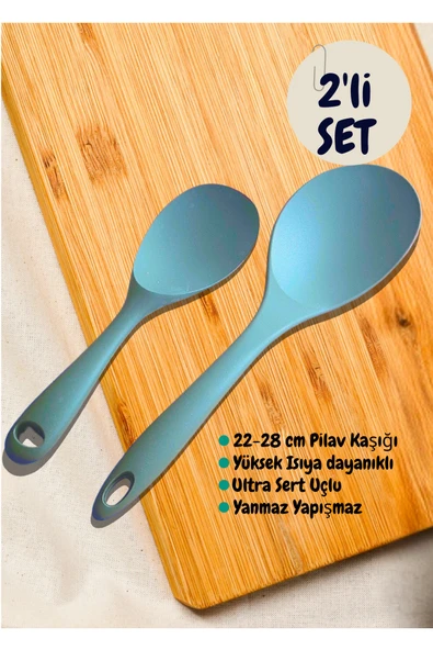 Ultra Sert Uçlu gri Silikon Pilav Kaşığı Seti – Yanmaz Yapışmaz 2 Boy (22 cm & 28 cm) ürün görseli 1