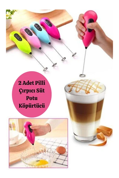 2 adet pilli mini mixer kahve süt köpürtücü karıştırıcı çırpıcı çelik başlıklı ürün görseli 1