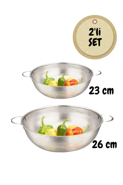 2'li Paslanmaz Çelik Süzgeç Seti - 23 cm & 26 cm Sebze Meyve Yıkama Sepeti ürün görseli 1
