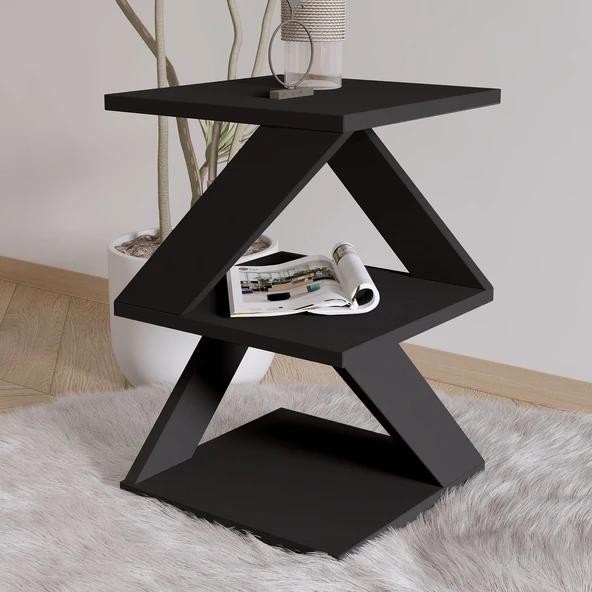 Albeni Z Tasarım 3 Katlı Minimalist Yan Sehpa – 7 Renk Seçeneği – Modern Sehpa  Siyah ürün görseli 1
