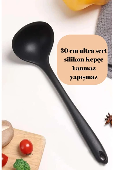 30 cm ultra sert uçlu silikon Kepçe, çorba yemek kepçesi Yanmaz yapışmaz tava çizmez ürün görseli 1