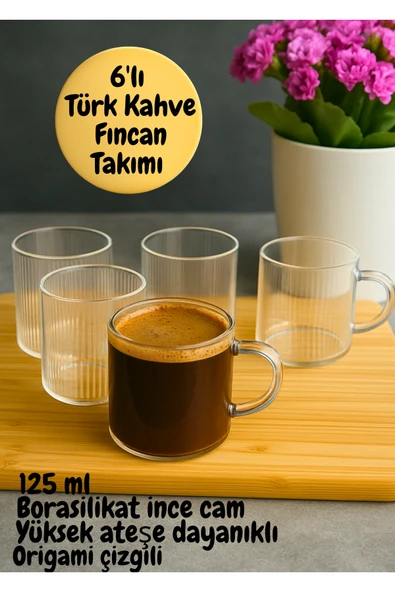 6 lı origami çizgili 125 ml Türk kahve fincan takımı seti ürün görseli 1