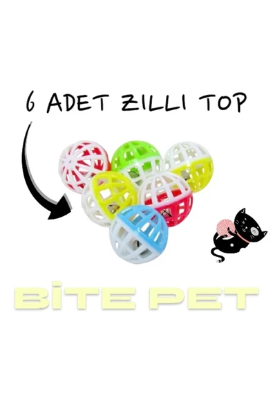 bite pet 6 ADET ZİLLİ KEDİ OYUN TOPU ürün görseli 1