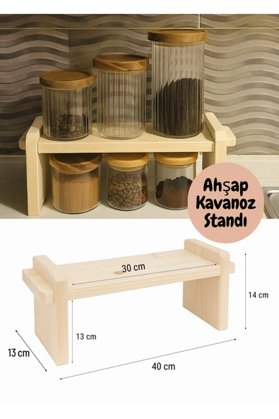 Ahşap Sunum Standı |Çam Ağacından Minimalist Tasarım | Dekoratif Masa Üstü Raf baharatlık kavanozluk ürün görseli 1